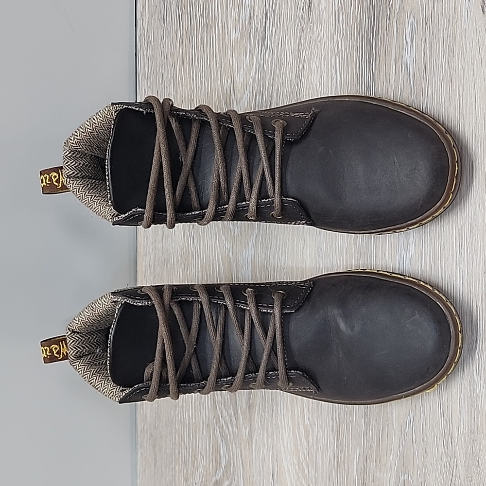 Dr. Martens Women Maelly Dark Brown Leather Boots w/Herringbone Tweed Cuff 6 - Picture 6 of 12